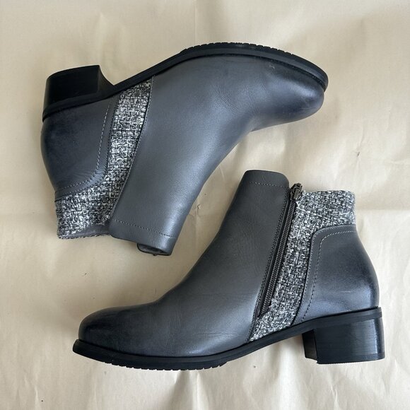 Propet Women 11 Gray Ankle Boot Charcoal Taneka Leather Knit Low Heel Zip Grey - Picture 7 of 8